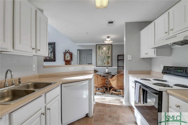 kitchen featuring white cabinetry, dishwasher, sink, and range with electric cooktop