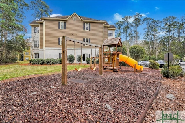 view of play area with a yard