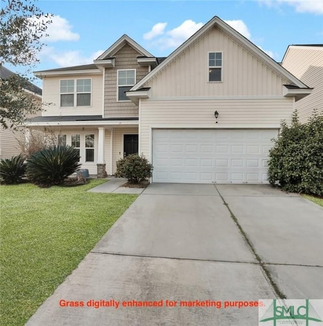 view of front facade with a garage and a front yard