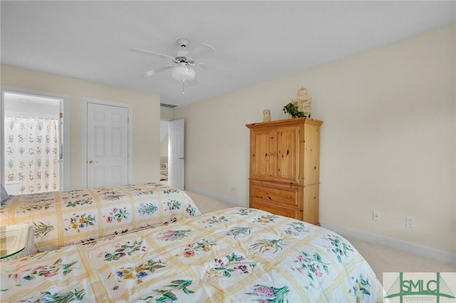 bedroom with carpet flooring and ceiling fan