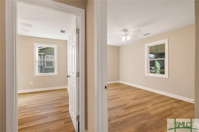 hall featuring plenty of natural light and light hardwood / wood-style floors