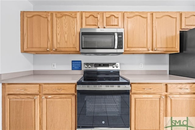 kitchen with appliances with stainless steel finishes and light brown cabinetry