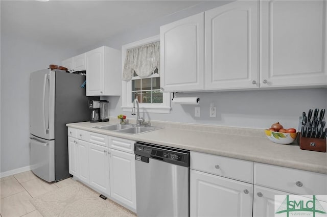 kitchen with white cabinetry, sink, and stainless steel appliances