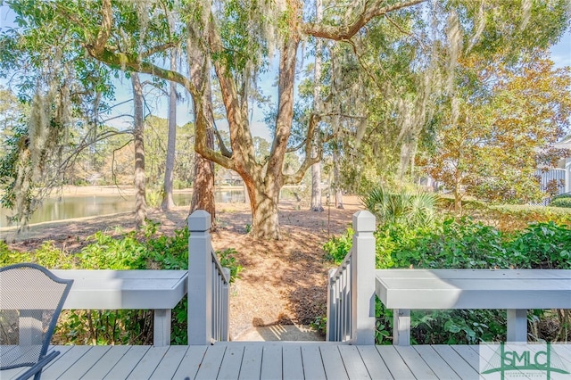 wooden terrace with a water view