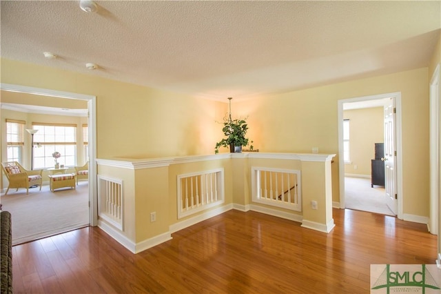 spare room featuring hardwood / wood-style floors and a textured ceiling