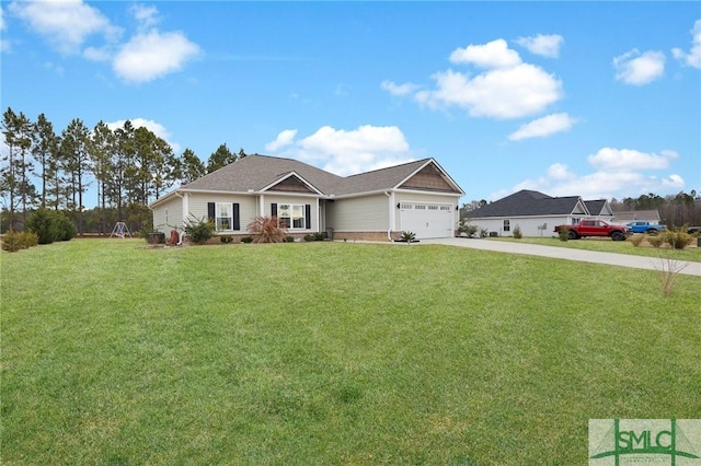 view of front of property featuring a garage and a front lawn