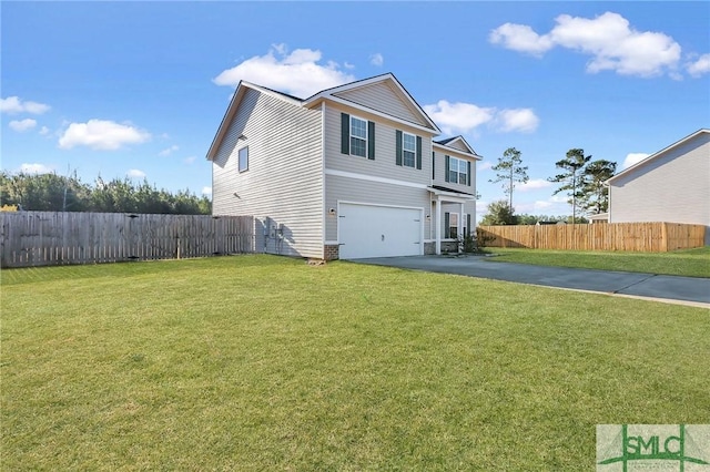 exterior space with a garage and a front yard