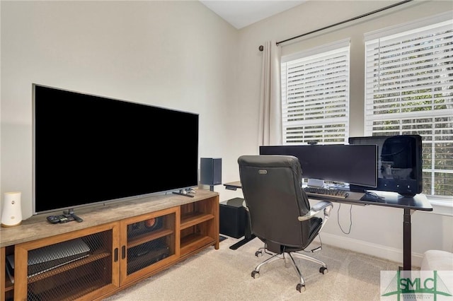 view of carpeted home office