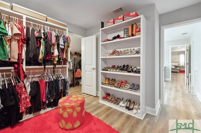 walk in closet with hardwood / wood-style flooring