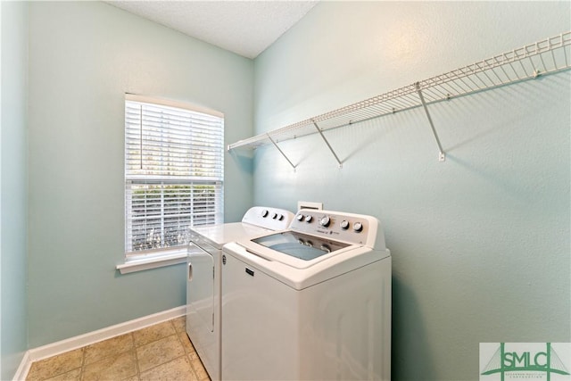 washroom featuring independent washer and dryer and a textured ceiling