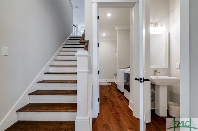 stairway featuring hardwood / wood-style floors