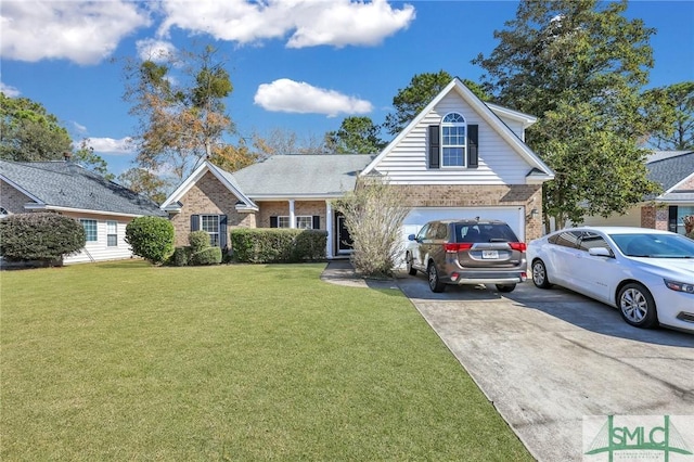 view of front facade featuring a garage and a front yard