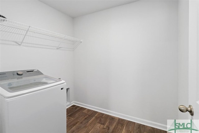 laundry room with washer / clothes dryer and dark hardwood / wood-style floors