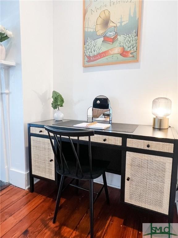 office space featuring hardwood / wood-style floors