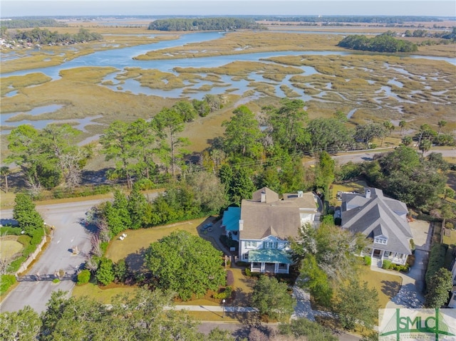 aerial view with a water view