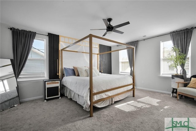 bedroom featuring carpet floors and ceiling fan