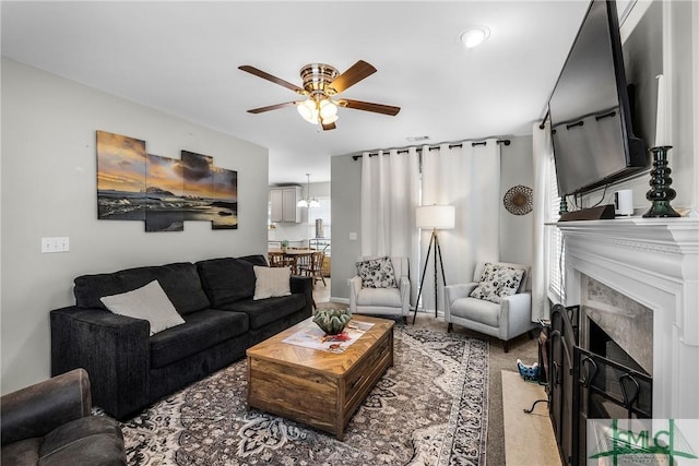 living room with ceiling fan