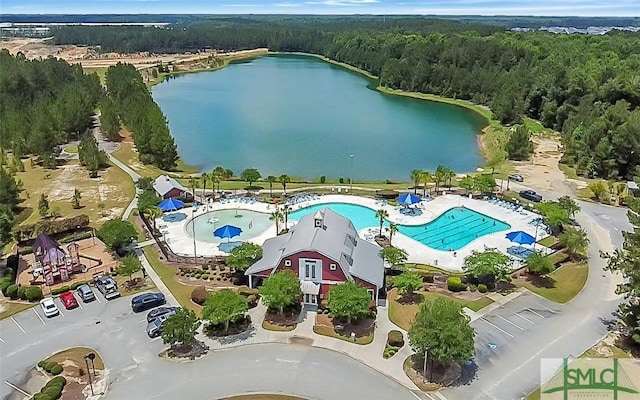 bird's eye view featuring a water view