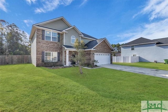 view of front of home featuring a garage and a front yard