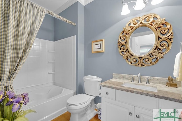 full bathroom featuring vanity, shower / bathtub combination, and toilet