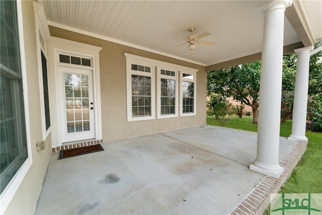 view of patio / terrace featuring ceiling fan