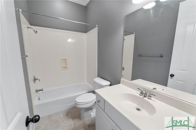 full bathroom featuring vanity, tile patterned floors, bathtub / shower combination, and toilet