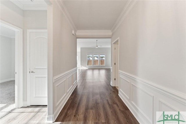 hall featuring crown molding and hardwood / wood-style floors