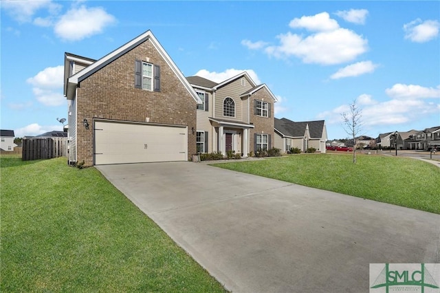 view of front property featuring a garage and a front lawn