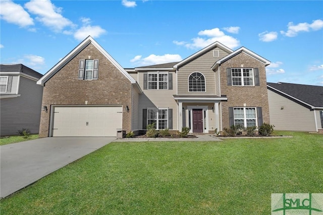 view of front property with a garage and a front yard