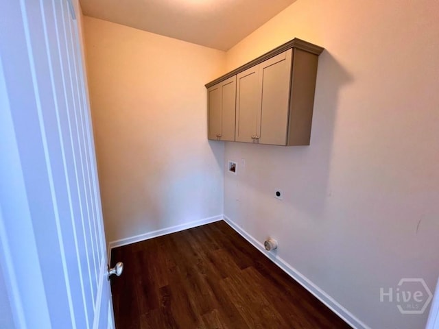 125 Grimsby Rd, Savannah, GA 31407 - laundry area featuring hookup for an electric dryer, baseboards, cabinet space, and dark wood finished floors