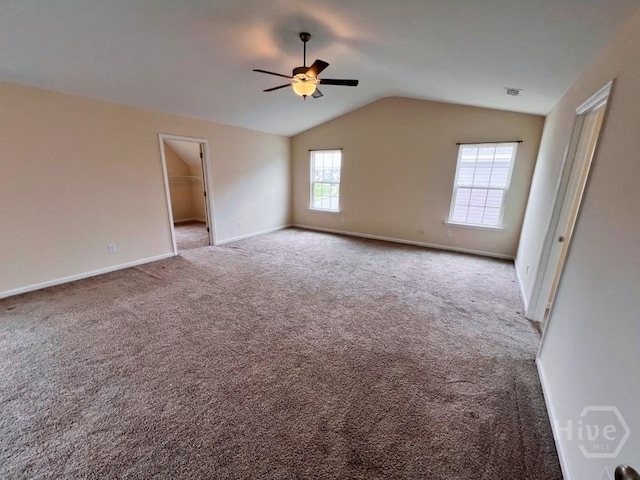 125 Grimsby Rd, Savannah, GA 31407 - unfurnished room featuring ceiling fan, lofted ceiling, carpet, and baseboards