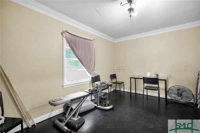 exercise room with crown molding