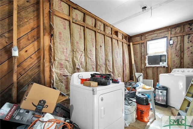 laundry room with cooling unit and washer and clothes dryer