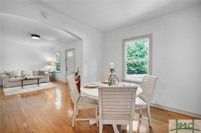 dining room with light wood-type flooring