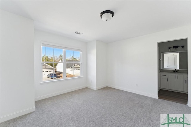 spare room featuring carpet floors and sink