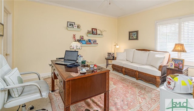 home office featuring crown molding