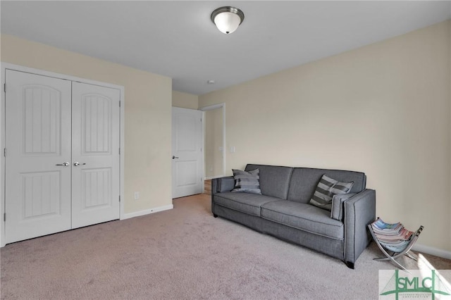 living room with light colored carpet