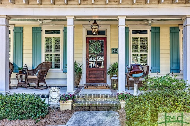 property entrance with covered porch