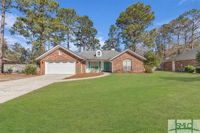 single story home with a garage and a front yard