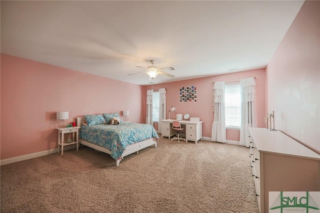 bedroom featuring carpet and ceiling fan