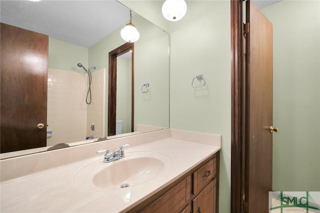 bathroom with vanity and bathtub / shower combination