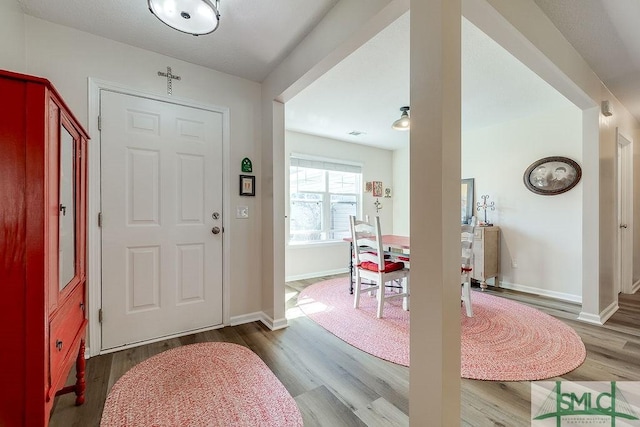 entrance foyer featuring baseboards and wood finished floors