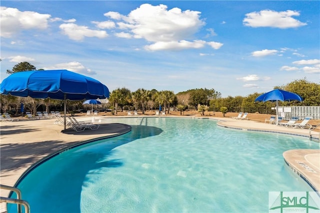 view of swimming pool with a patio