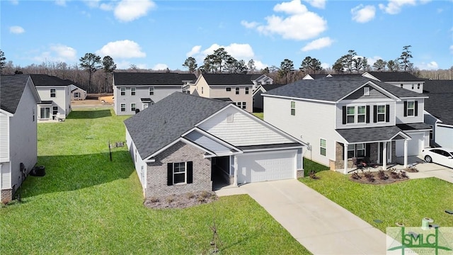 exterior space featuring a garage and a front yard