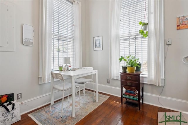 dining area with dark hardwood / wood-style floors