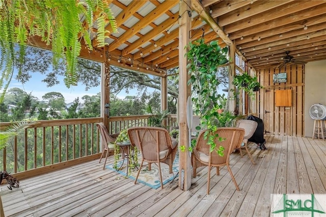 wooden terrace with ceiling fan