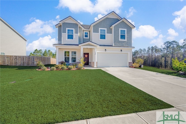 craftsman house featuring a garage and a front yard