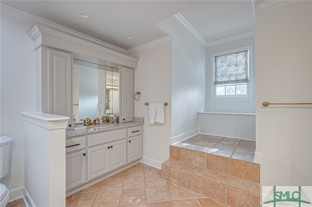 bathroom featuring vanity and ornamental molding