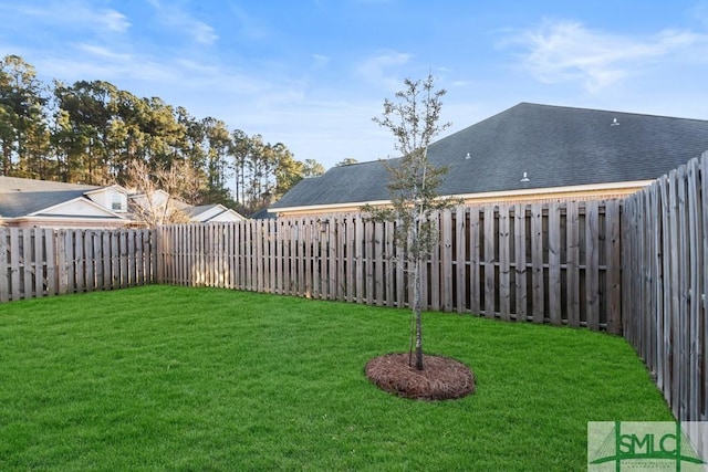 view of yard with a fenced backyard