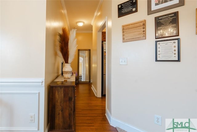 164 Glynn Ct, Hinesville, GA 31313 - hallway featuring dark wood-type flooring and ornamental molding